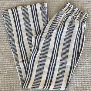 Blue and white striped linen wide leg pants